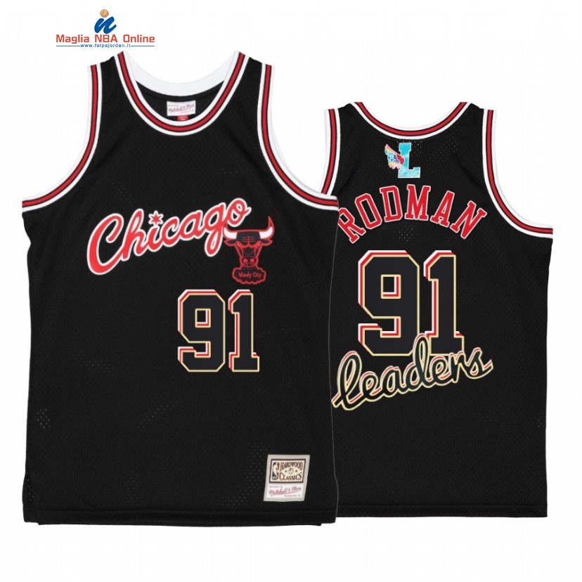 Maglia NBA Chicago Bulls #91 Dennis Rodman Nero Hardwood Classics 2022 Acquista