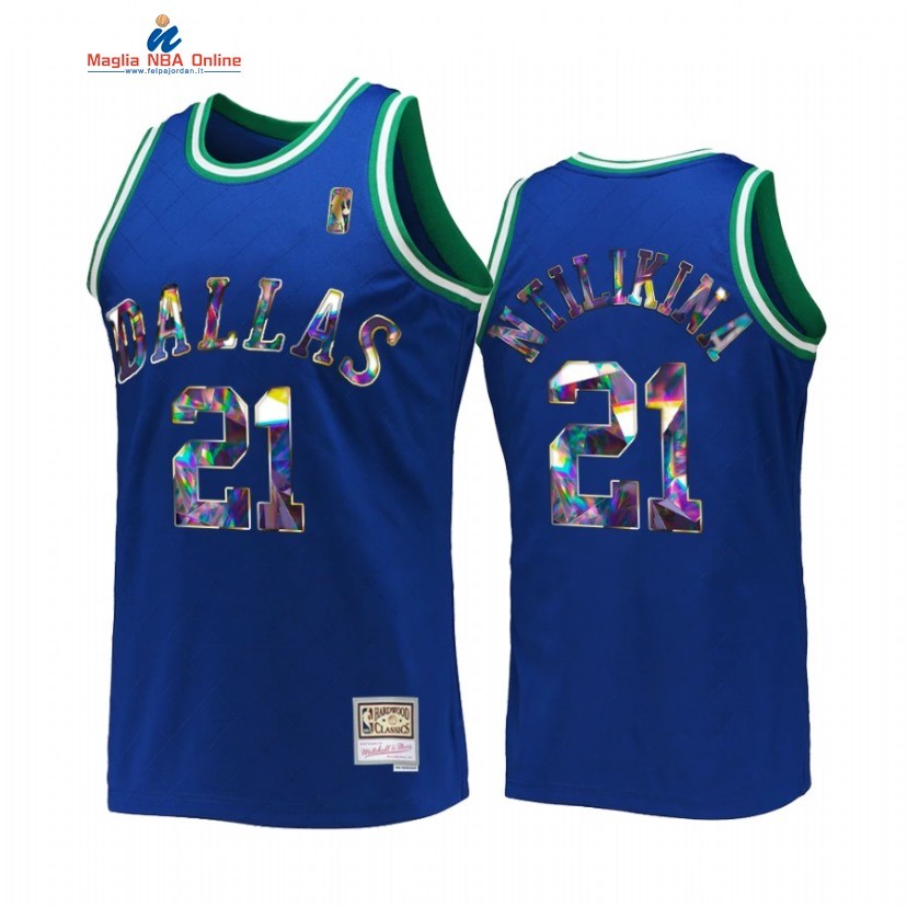 Maglia NBA Dallas Mavericks #21 Frank Ntilikina 75th Anniversario Blu Hardwood Classics Acquista