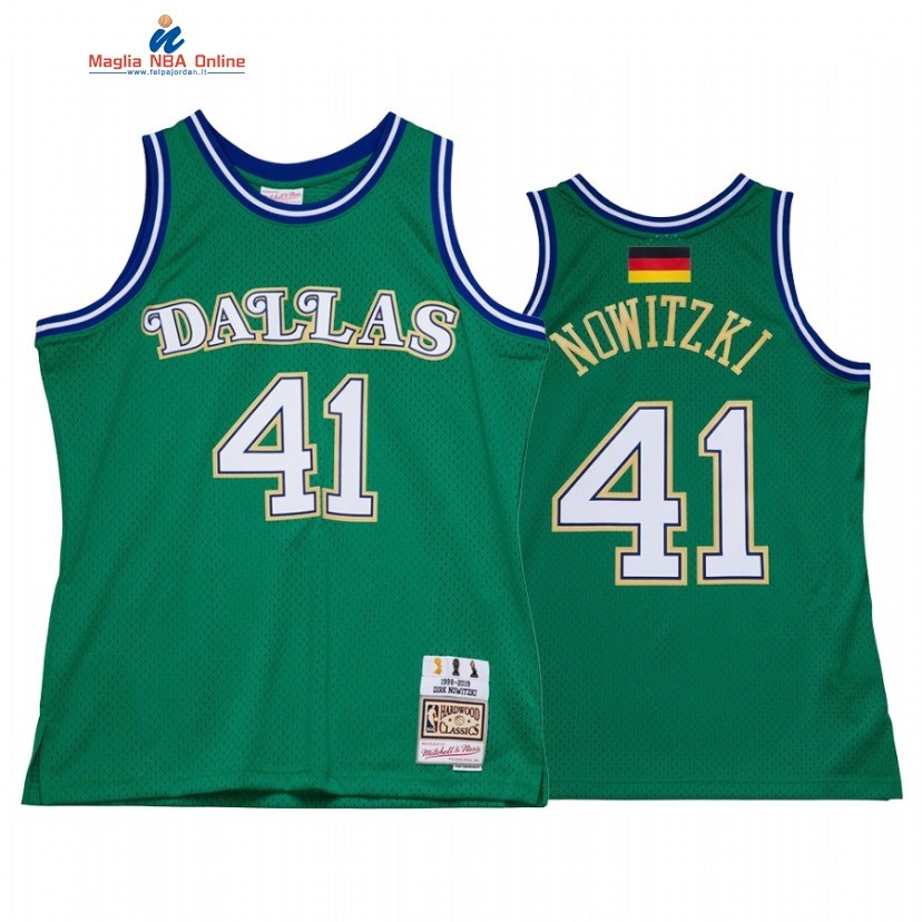 Maglia NBA Dallas Mavericks #41 Dirk Nowitzki Retirement Verde Hardwood Classics Acquista