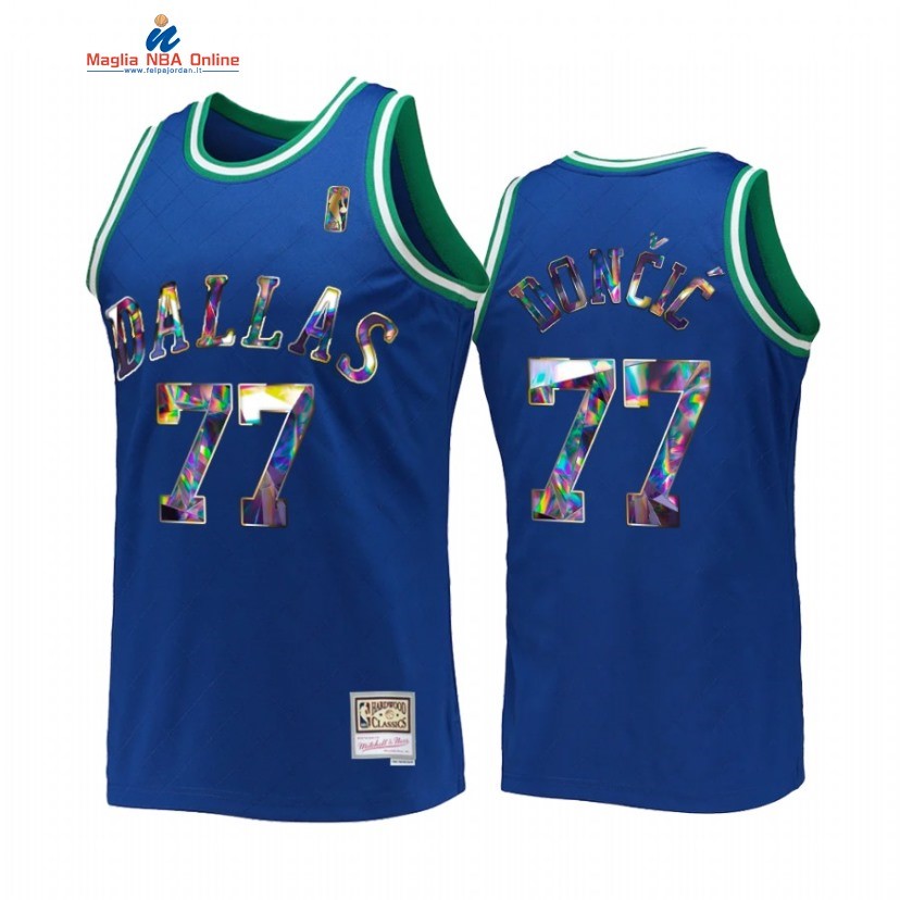 Maglia NBA Dallas Mavericks #77 Luka Doncic 75th Anniversario Blu Hardwood Classics Acquista