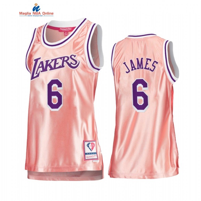 Maglia NBA Donna Los Angeles Lakers #6 LeBron James 75th Anniversario Rosa Oro 2022 Acquista