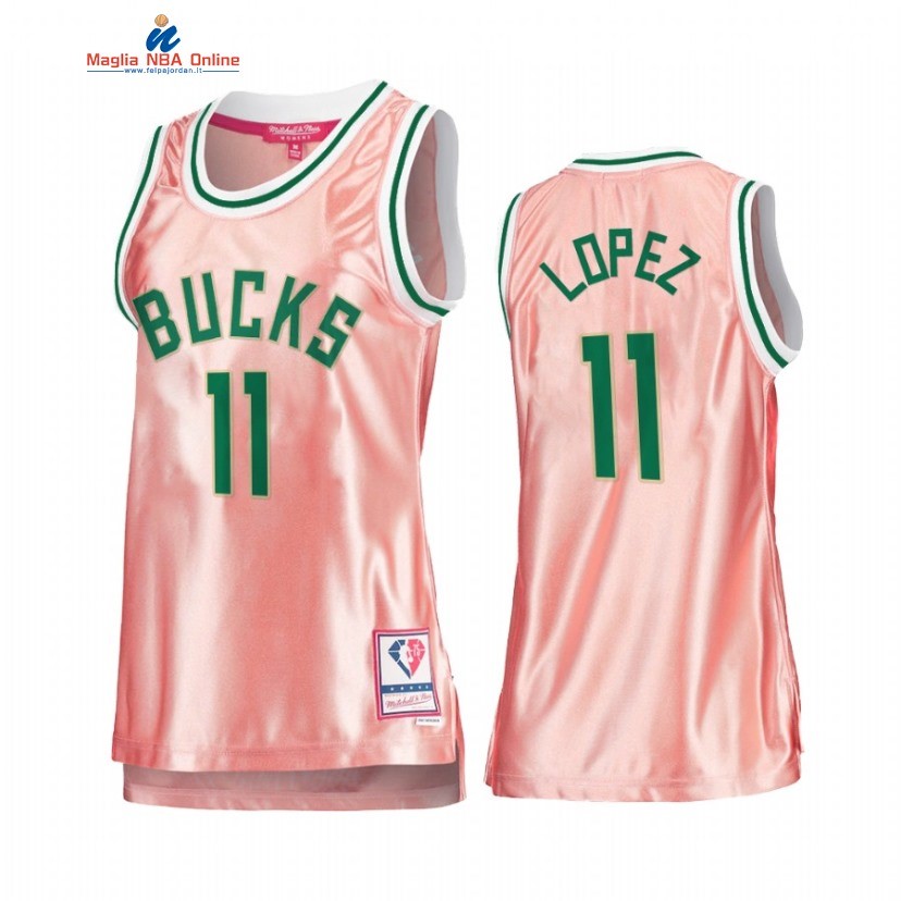 Maglia NBA Donna Milwaukee Bucks #11 Brook Lopez 75th Anniversario Rosa Oro 2022 Acquista