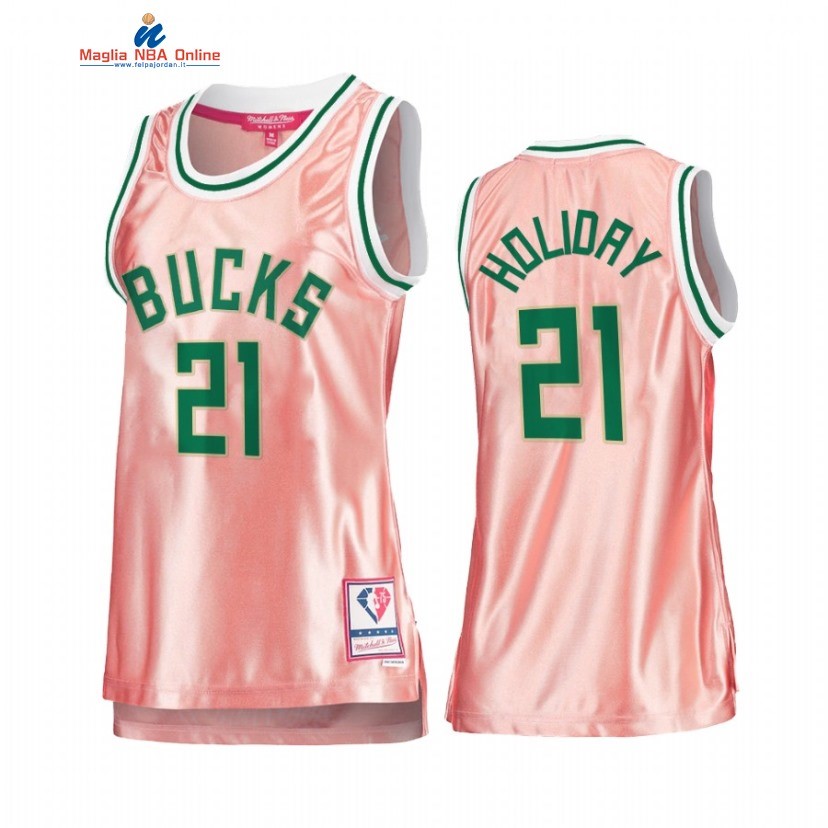 Maglia NBA Donna Milwaukee Bucks #21 Jrue Holiday 75th Anniversario Rosa Oro 2022 Acquista