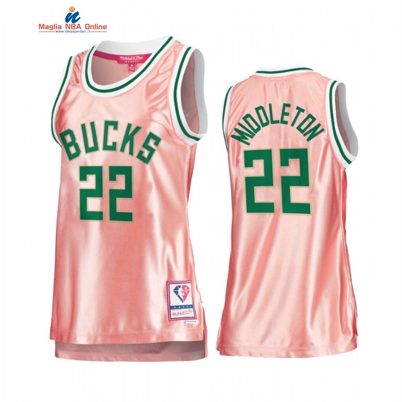 Maglia NBA Donna Milwaukee Bucks #22 Khris Middleton 75th Anniversario Rosa Oro 2022 Acquista
