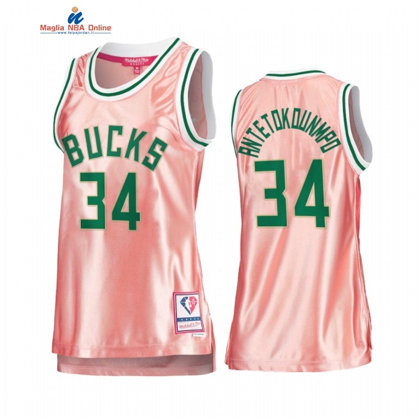 Maglia NBA Donna Milwaukee Bucks #34 Giannis Antetokounmpo 75th Anniversario Rosa Oro 2022 Acquista