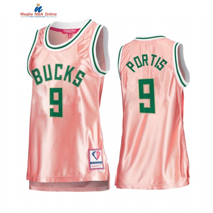 Maglia NBA Donna Milwaukee Bucks #9 Bobby Portis 75th Anniversario Rosa Oro 2022 Acquista