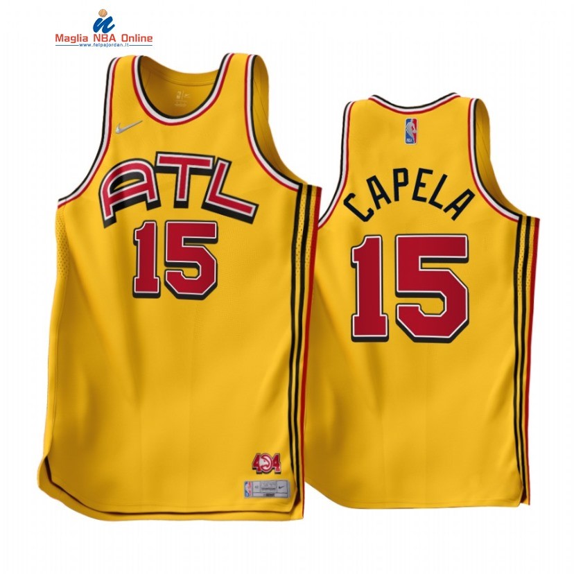 Maglia NBA Earned Edition Atlanta Hawks #15 Clint Capela Oro 2022-23 Acquista