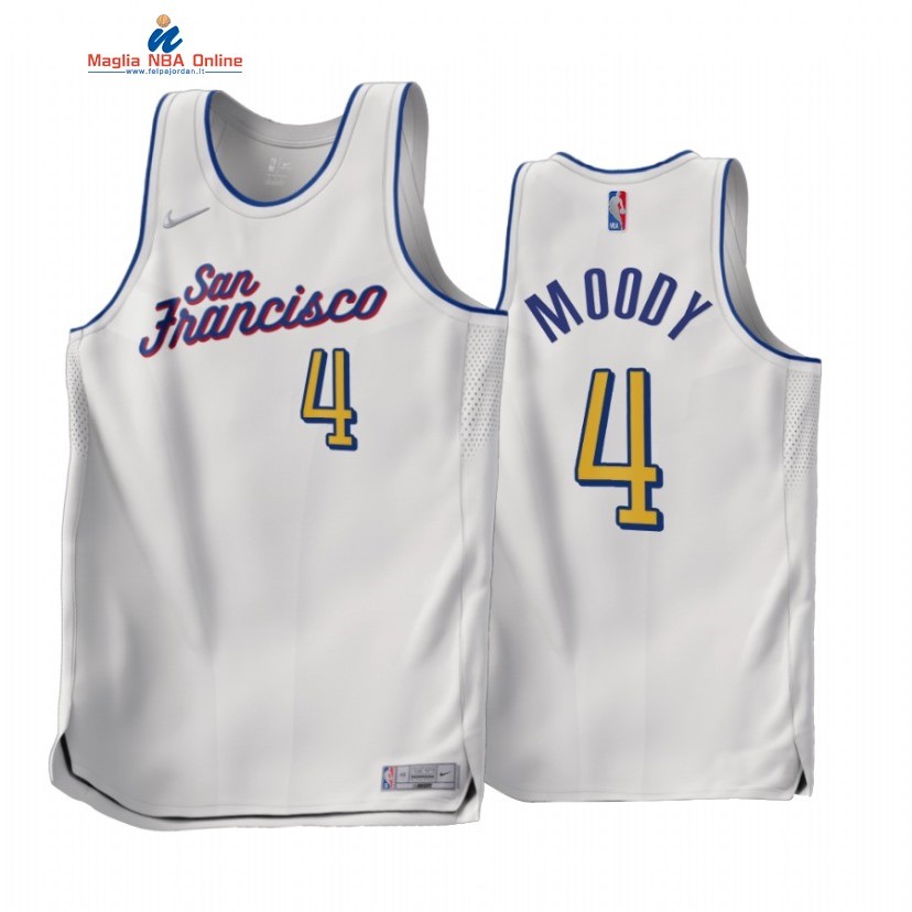 Maglia NBA Earned Edition Golden State Warriors #4 Moses Moody Bianco 2022-23 Acquista