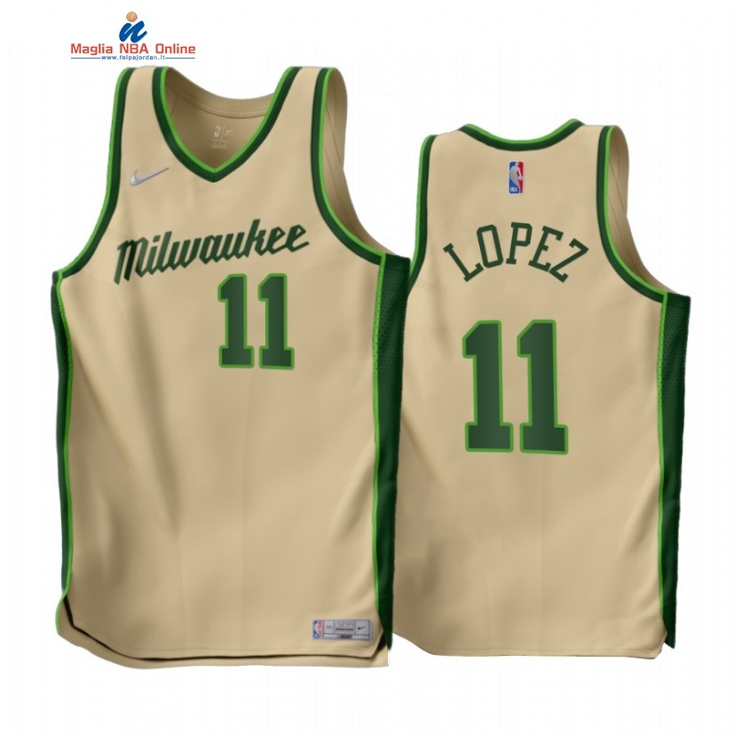 Maglia NBA Earned Edition Milwaukee Bucks #11 Brook Lopez Cream 2022-23 Acquista
