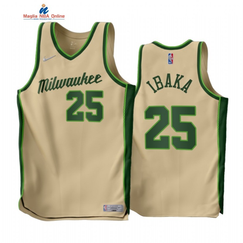 Maglia NBA Earned Edition Milwaukee Bucks #25 Serge Ibaka Cream 2022-23 Acquista