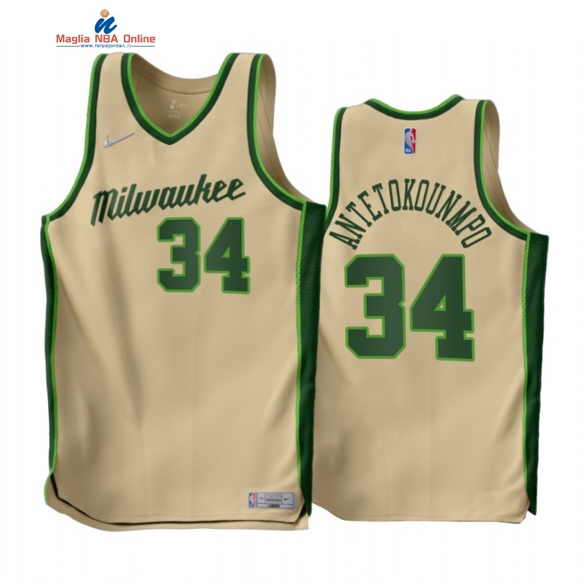 Maglia NBA Earned Edition Milwaukee Bucks #34 Giannis Antetokounmpo Cream 2022-23 Acquista