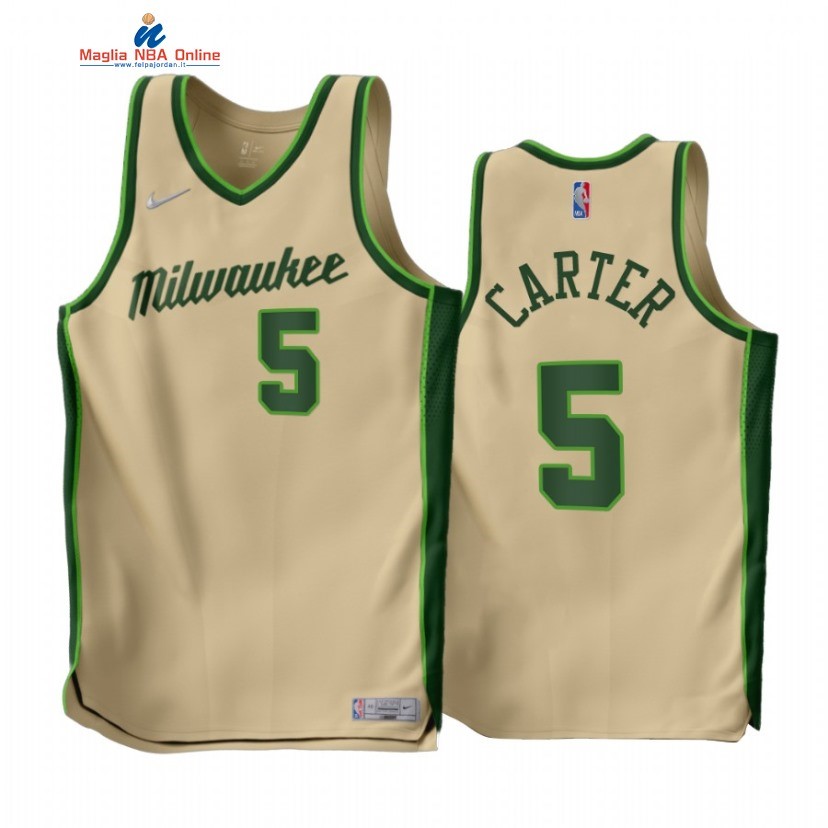Maglia NBA Earned Edition Milwaukee Bucks #5 Jevon Carter Cream 2022-23 Acquista