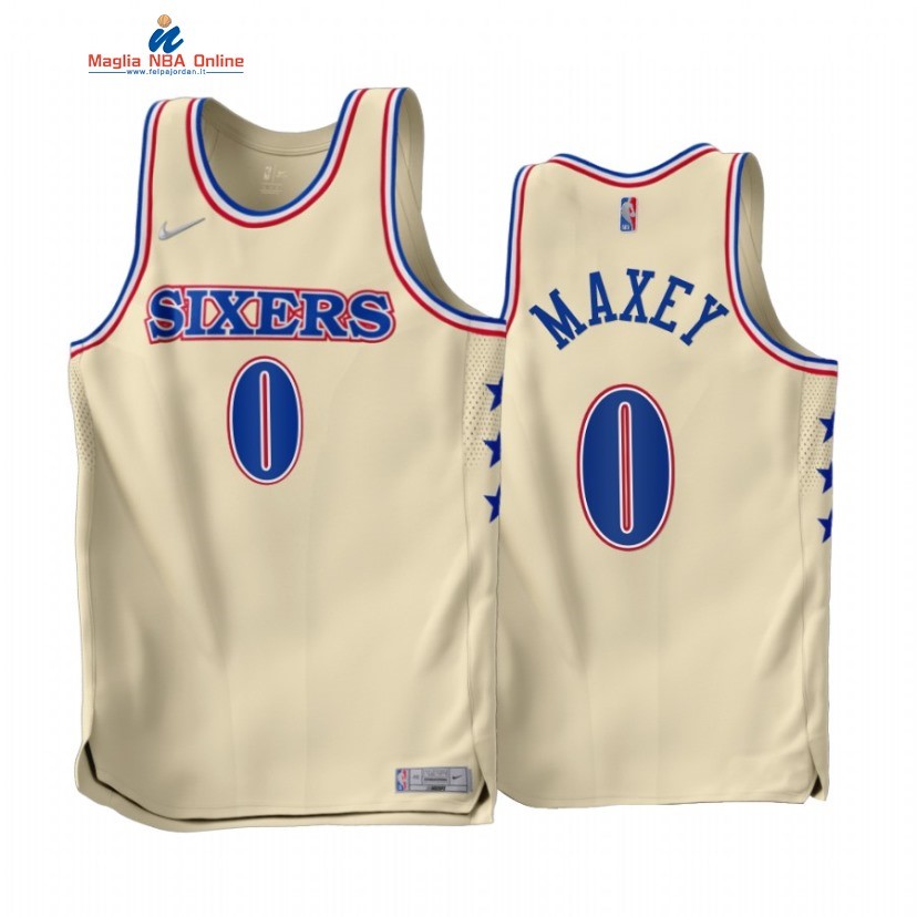 Maglia NBA Earned Edition Philadelphia 76ers #0 Tyrese Maxey Crema 2022-23 Acquista