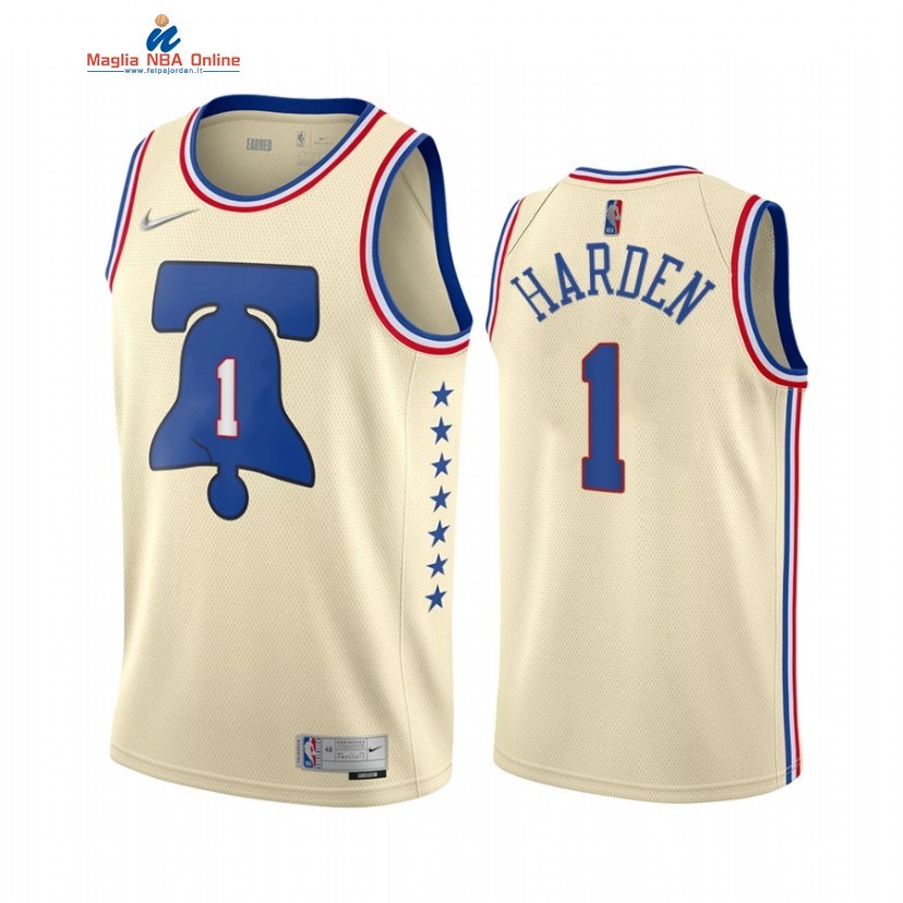 Maglia NBA Earned Edition Philadelphia 76ers #1 James Harden Crema 2021-22 Acquista