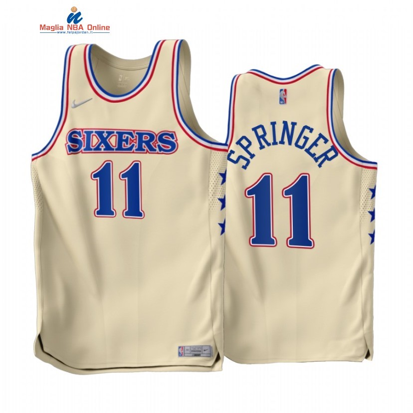 Maglia NBA Earned Edition Philadelphia 76ers #11 Jaden Springer Crema 2022-23 Acquista