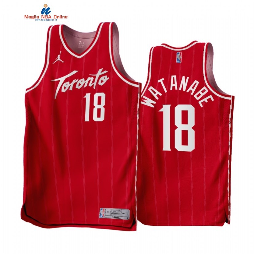 Maglia NBA Earned Edition Toronto Raptors #18 Yuta Watanabe Rosso 2022-23 Acquista