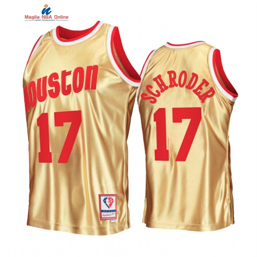 Maglia NBA Houston Rockets #17 Dennis Schroder 75th Anniversario Oro Hardwood Classics 2022 Acquista