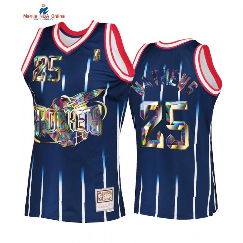 Maglia NBA Houston Rockets #25 Garrison Mathews 75th Anniversario Marino Hardwood Classics 2022 Acquista