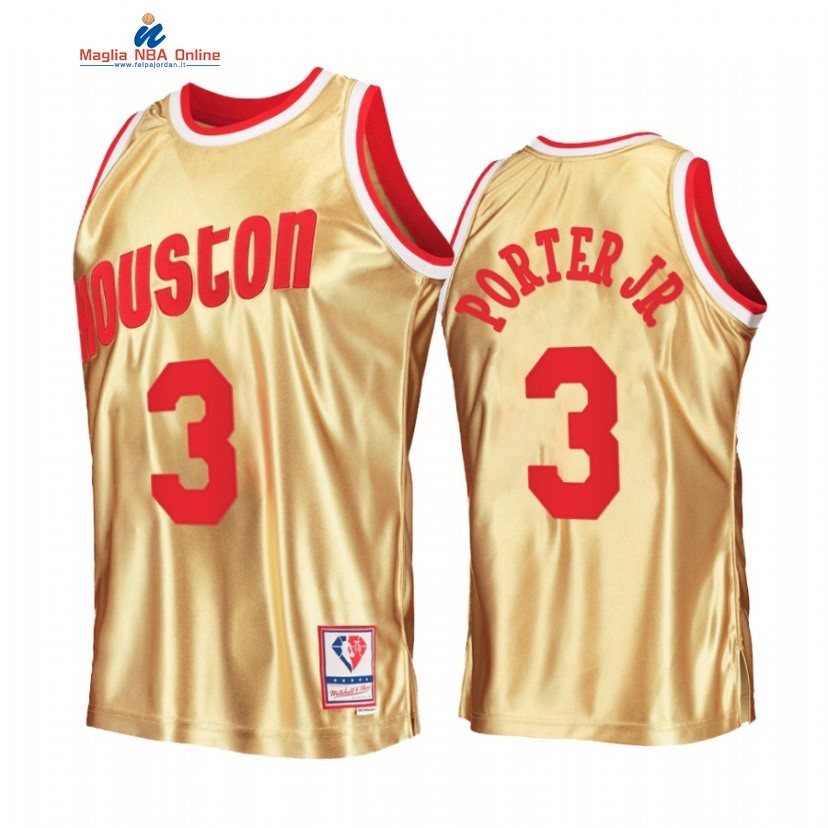 Maglia NBA Houston Rockets #3 Kevin Porter Jr. 75th Anniversario Oro Hardwood Classics 2022 Acquista