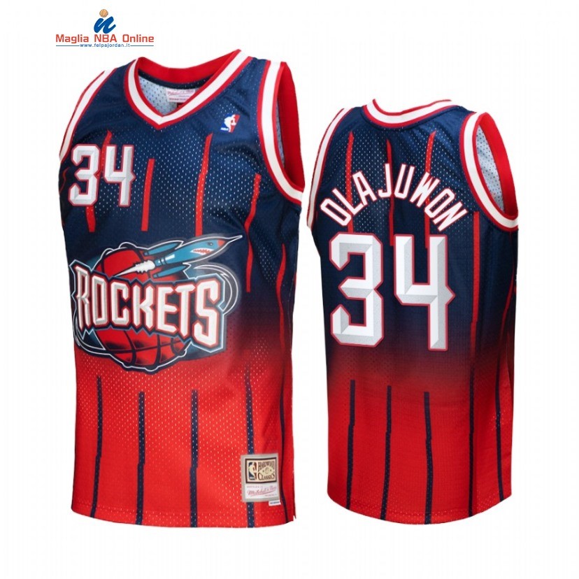 Maglia NBA Houston Rockets #34 Hakeem Olajuwon Fadeaway Rosso Marino Hardwood Classics 2022 Acquista