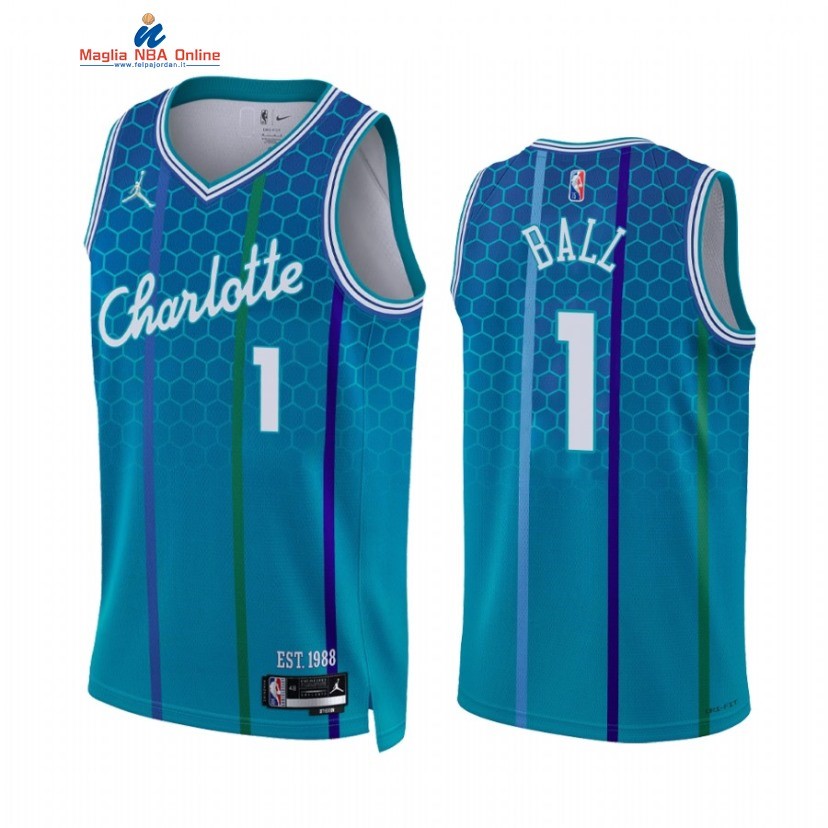 Maglia NBA Jordan Charlotte Hornets #1 LaMelo Ball 75th Blu Città 2022 Acquista