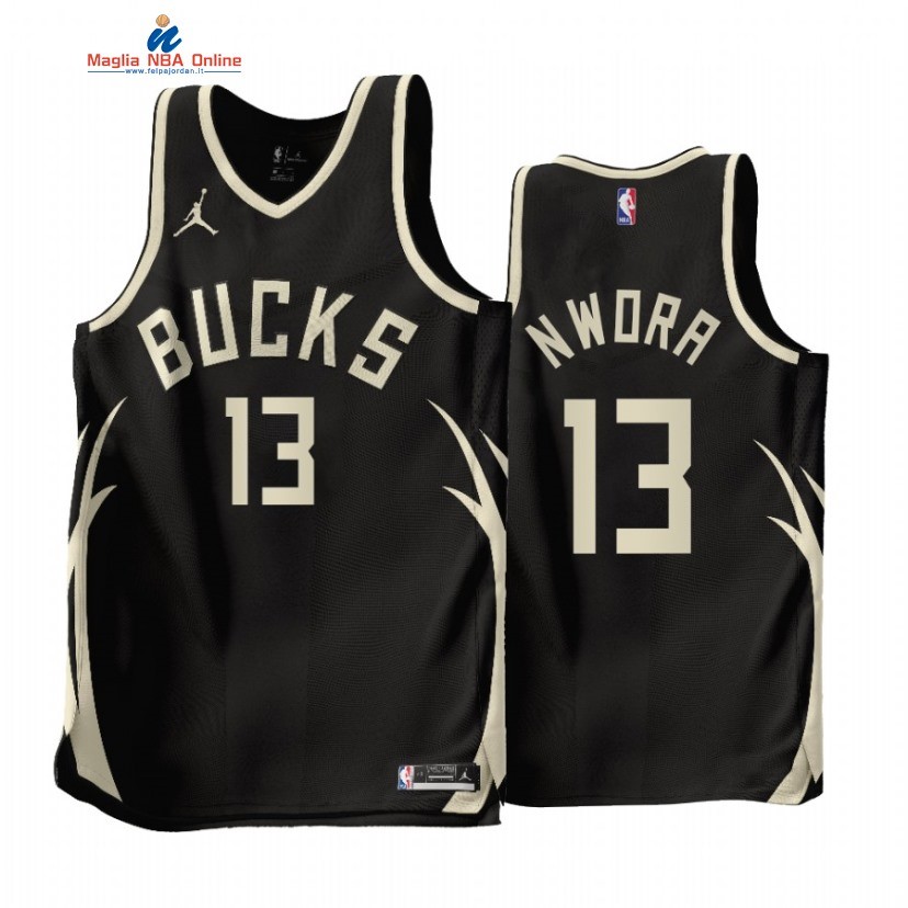 Maglia NBA Jordan Milwaukee Bucks #13 Jordan Nwora Nero Statement 2022-23 Acquista