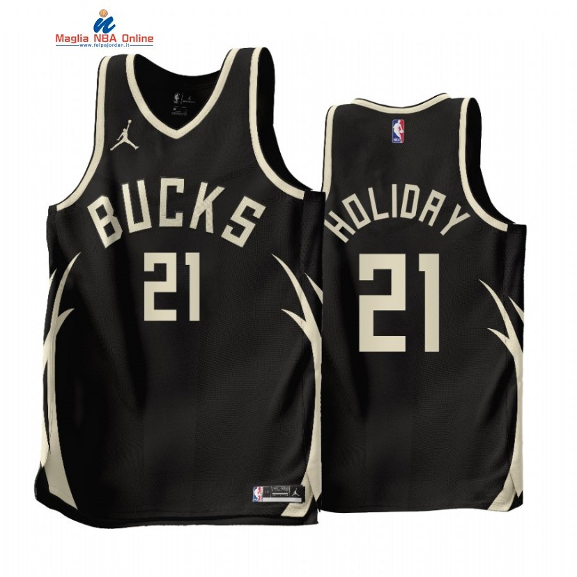 Maglia NBA Jordan Milwaukee Bucks #21 Jrue Holiday Nero Statement 2022-23 Acquista
