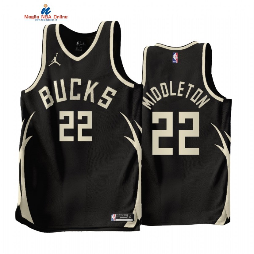 Maglia NBA Jordan Milwaukee Bucks #22 Khris Middleton Nero Statement 2022-23 Acquista