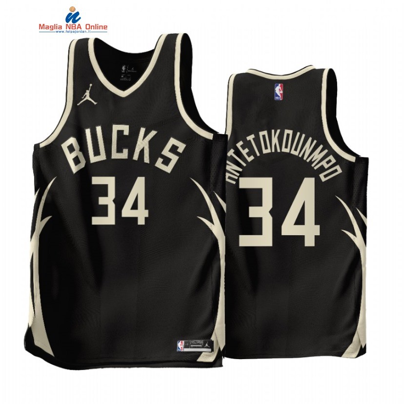 Maglia NBA Jordan Milwaukee Bucks #34 Giannis Antetokounmpo Nero Statement 2022-23 Acquista