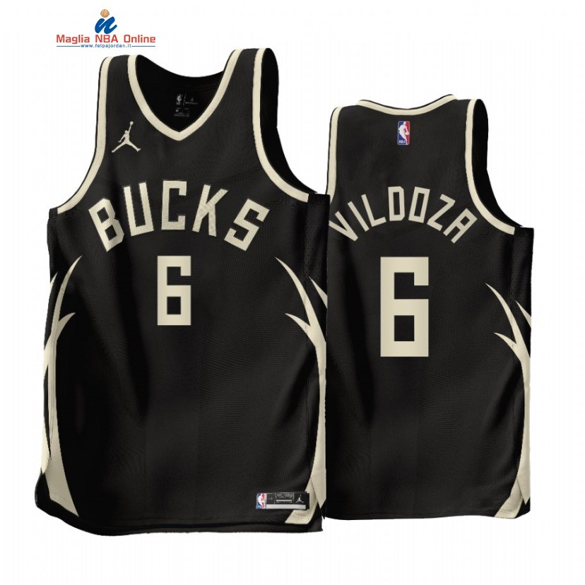 Maglia NBA Jordan Milwaukee Bucks #6 Luca Vildoza Nero Statement 2022-23 Acquista