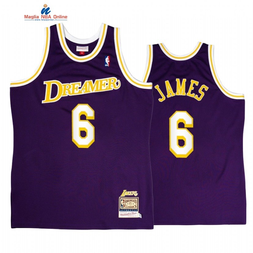 Maglia NBA Los Angeles Lakers #6 LeBron James Porpora Throwback 2022 Acquista