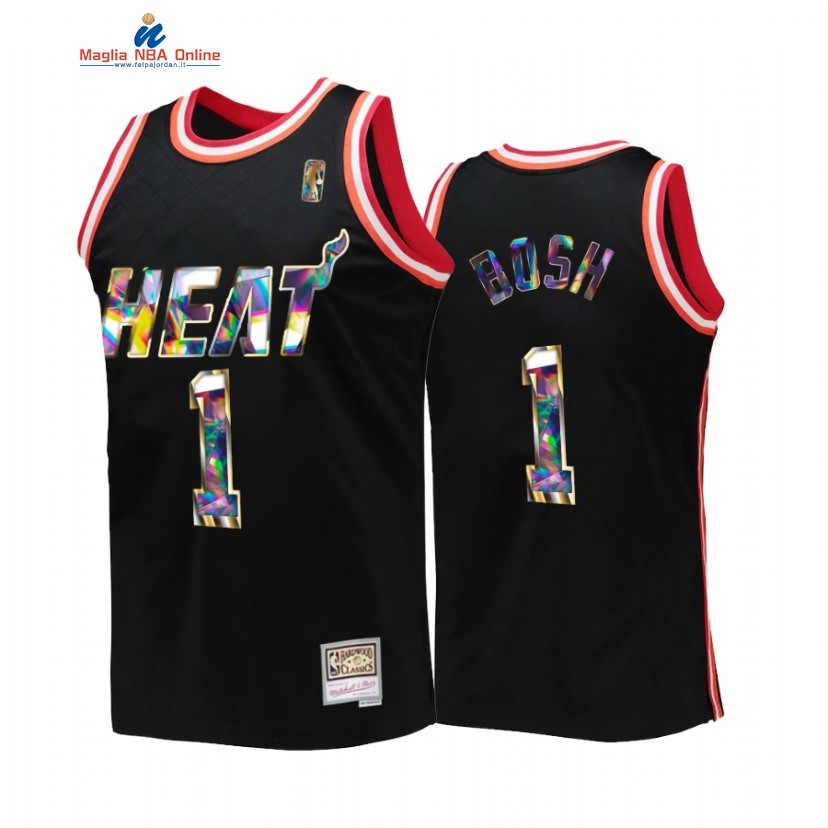 Maglia NBA Miami Heat #1 Chris Bosh 75th Anniversario Nero Throwback 2022 Acquista