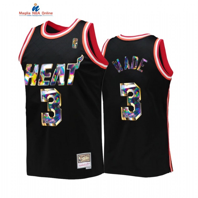 Maglia NBA Miami Heat #3 Dwyane Wade 75th Anniversario Nero Throwback 2022 Acquista