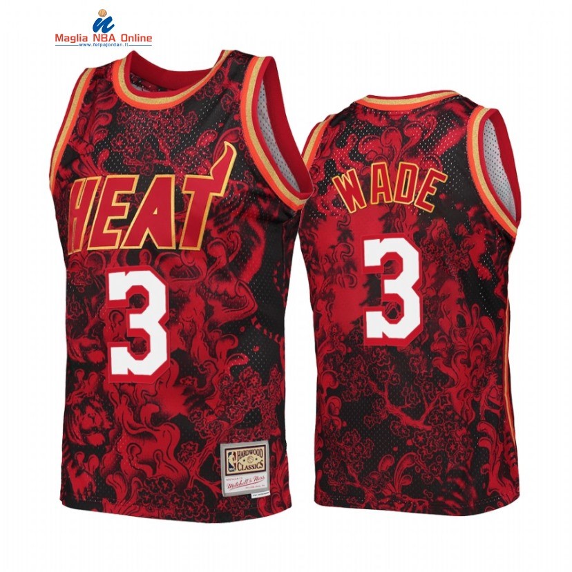 Maglia NBA Miami Heat #3 Dwyane Wade X Mitchell Ness Rosso Hardwood Classics 2022 Acquista