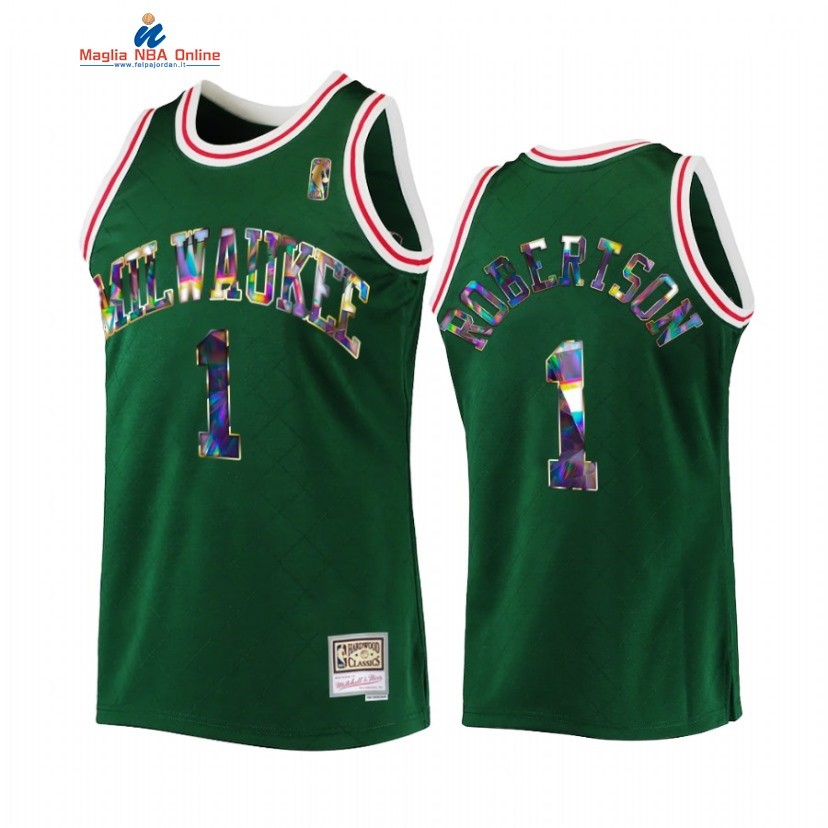 Maglia NBA Milwaukee Bucks #1 Oscar Robertson 75th Diamante Verde Throwback 2022 Acquista