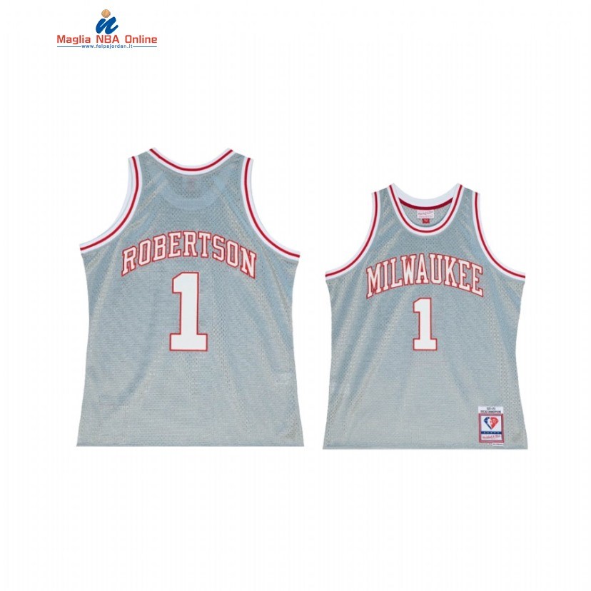 Maglia NBA Milwaukee Bucks #1 Oscar Robertson Grigio Hardwood Classics 2022-23 Acquista