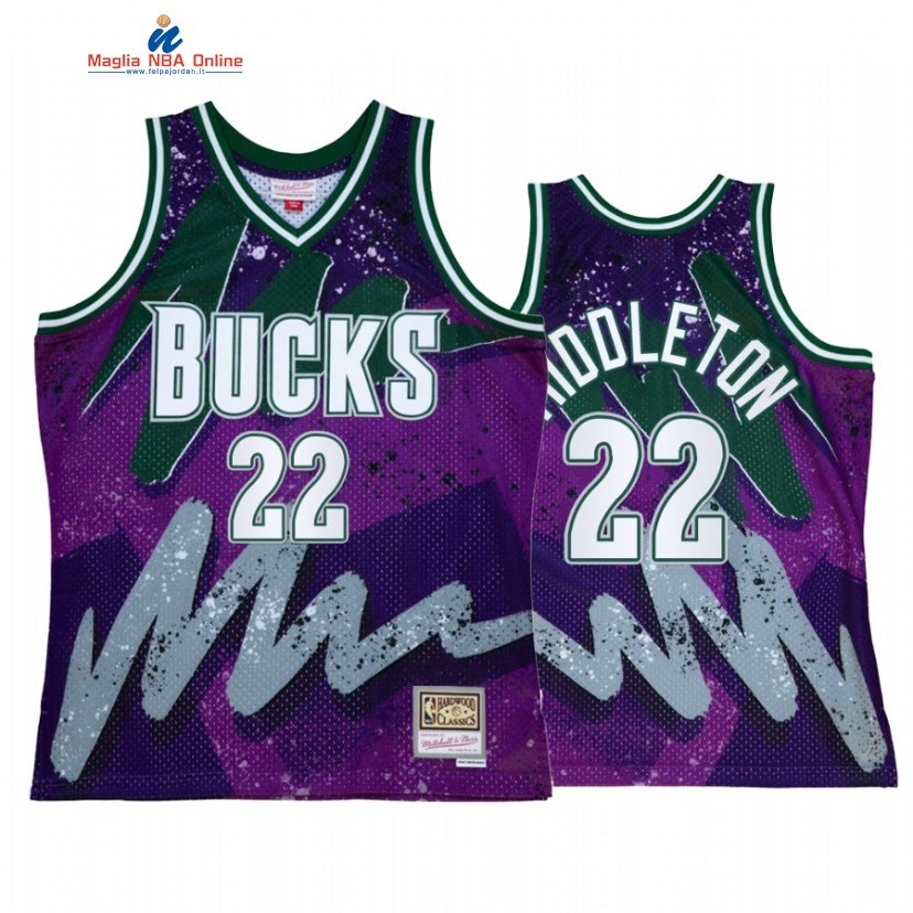 Maglia NBA Milwaukee Bucks #22 Khris Middleton Porpora Throwback 2022 Acquista