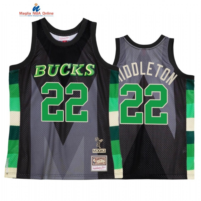 Maglia NBA Milwaukee Bucks #22 Khris Middleton Verde Hardwood Classics 2022-23 Acquista