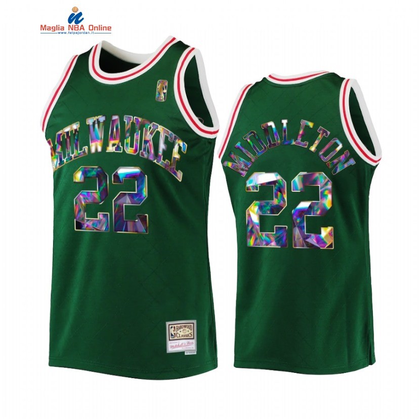 Maglia NBA Milwaukee Bucks #22 Khris Middleton Verde Throwback 2022 Acquista