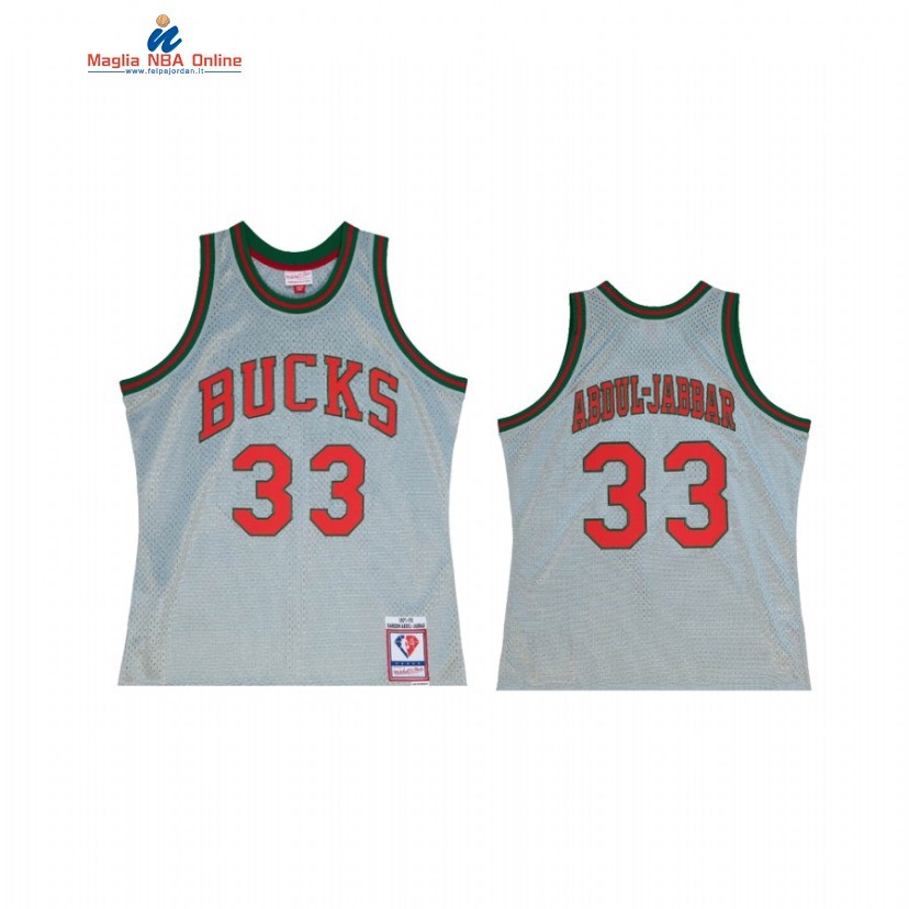 Maglia NBA Milwaukee Bucks #33 Kareem Abdul Jabbar Grigio Hardwood Classics 2022-23 Acquista