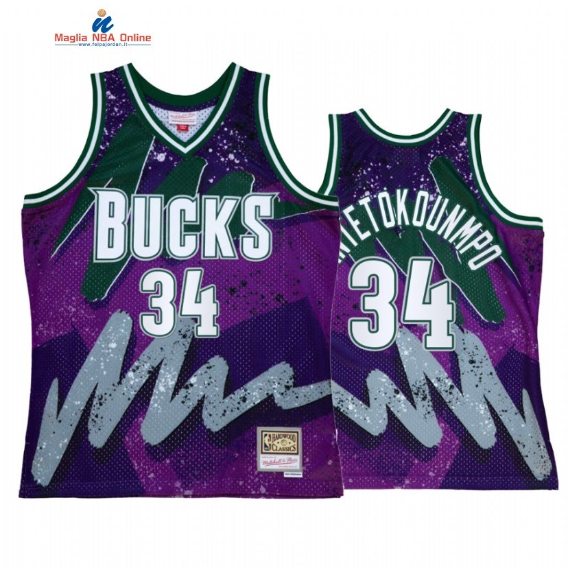 Maglia NBA Milwaukee Bucks #34 Giannis Antetokounmpo Porpora Throwback 2022 Acquista