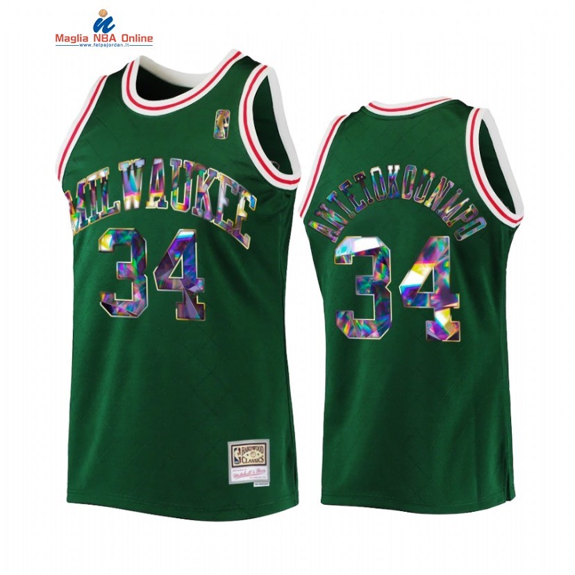 Maglia NBA Milwaukee Bucks #34 Giannis Antetokounmpo Verde Throwback 2022 Acquista