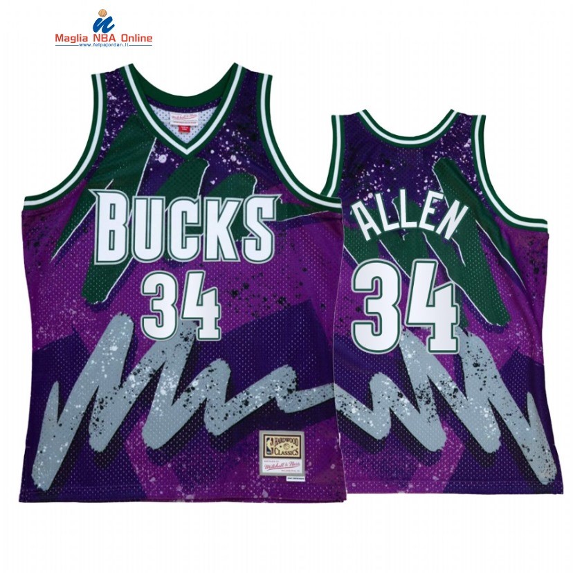 Maglia NBA Milwaukee Bucks #34 Ray Allen Porpora Throwback 2022 Acquista