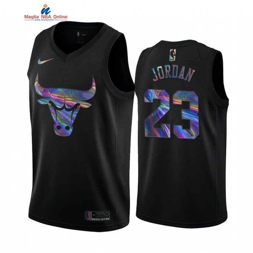 Maglia NBA Nike Chicago Bulls #23 Michael Jordan Iridescent Holographic Nero Limited 2022 Acquista