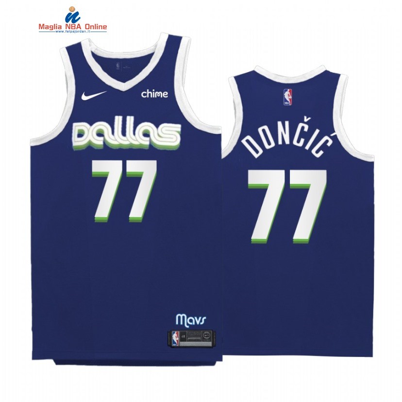 Maglia NBA Nike Dallas Mavericks #77 Luka Doncic Marino Città 2022-23 Acquista