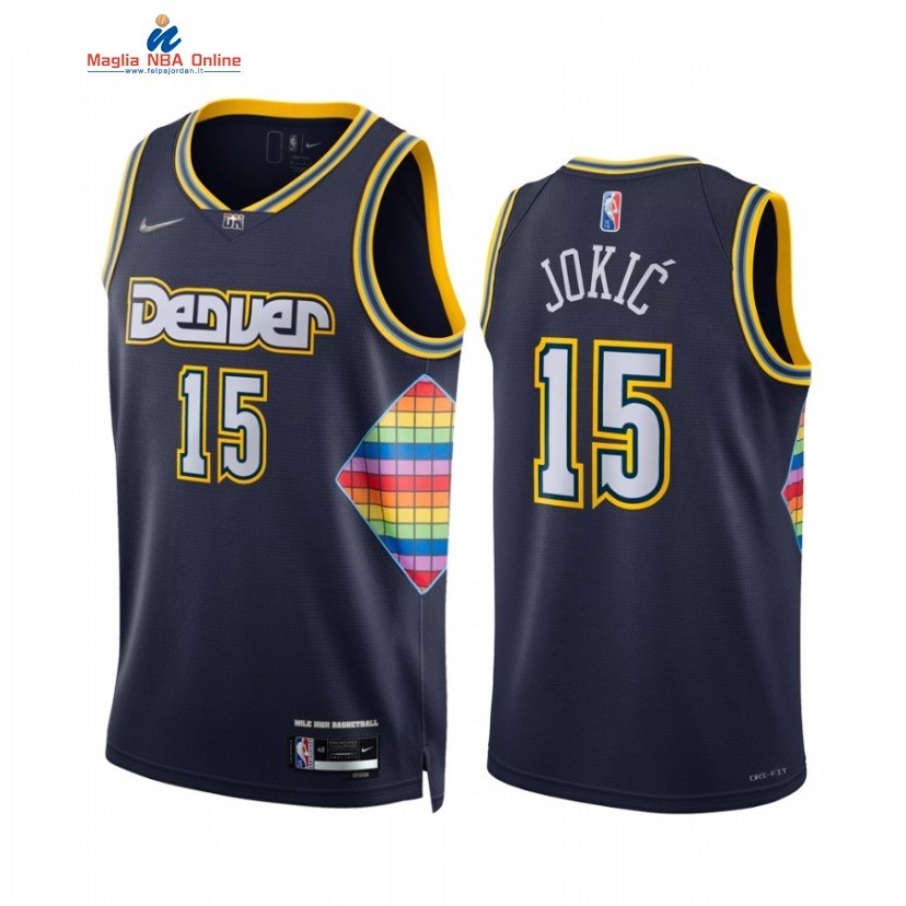 Maglia NBA Nike Denver Nuggets #15 Nikola Jokic 75th Season Blu Città 2022 Acquista