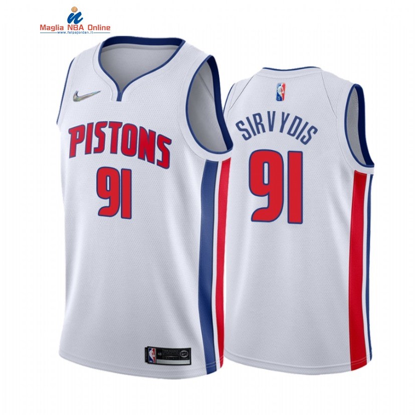 Maglia NBA Nike Detroit Pistons #91 Deividas Sirvydis 75th Bianco Association 2021-22 Acquista