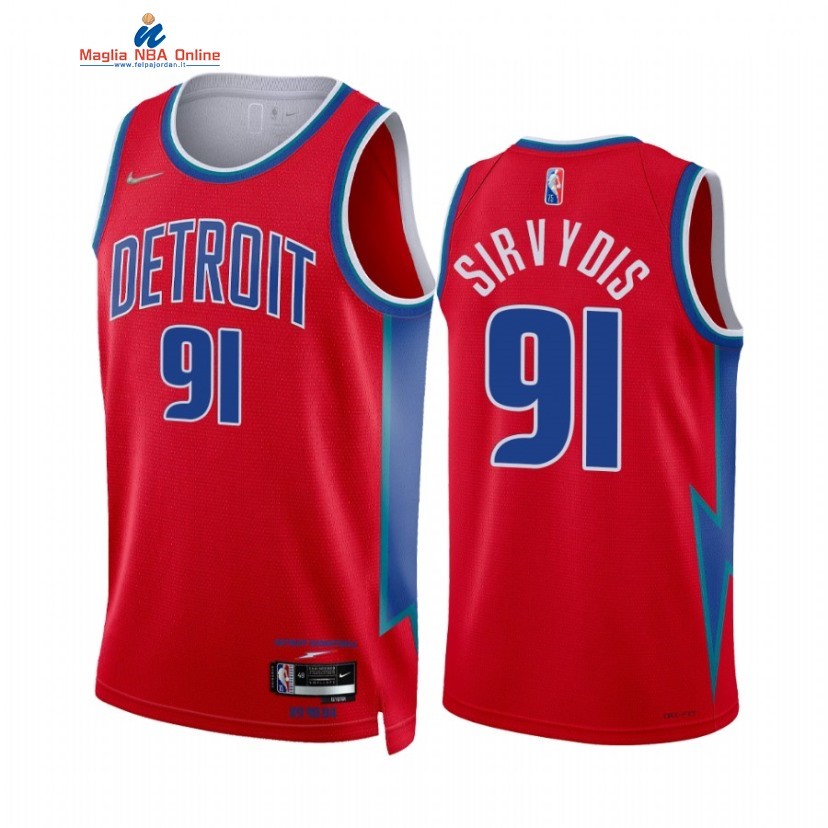 Maglia NBA Nike Detroit Pistons #91 Deividas Sirvydis 75th Rosso Città 2021-22 Acquista