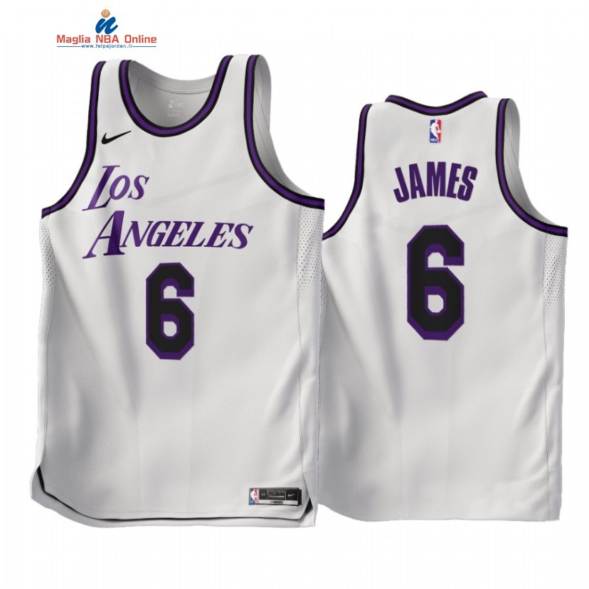 Maglia NBA Nike Los Angeles Lakers #6 LeBron James Bianco Città 2022-23 Acquista