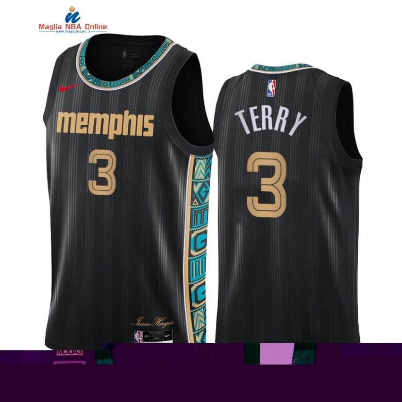 Maglia NBA Nike Memphis Grizzlies #3 Tyrell Terry Nero Città 2021-22 Acquista